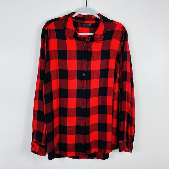 Lane Bryant Size 22 24 Buffalo Plaid Relaxed Button-Front Plaid Boyfriend Shirt - Picture 3 of 6
